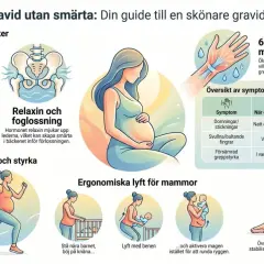 Gravid utan symtom kan vara en utmaning. Bilden visar vanliga besvär som ryggvärk och karpaltunnelsyndrom, samt strategier för lindring.