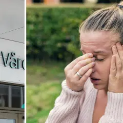 Kry Vård-skylt och en kvinna med allergi som överväger pollenvaccination.