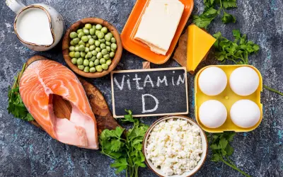 Fisk, ägg, mejeriprodukter och grönsaker som bidrar med d vitamin.
