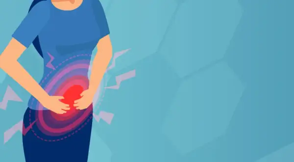 Illustration av en person med magsmärtor, som symboliserar behovet av ibs behandling.