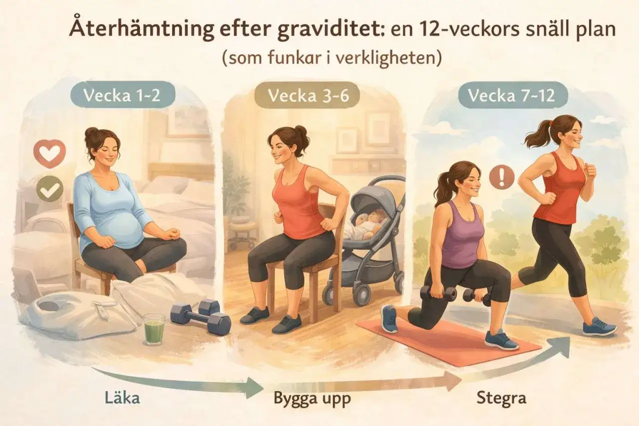&Aring;terh&auml;mtning efter graviditet: en 12-veckors plan. Fr&aring;n vila till tr&auml;ning med barnvagn och l&ouml;pning.