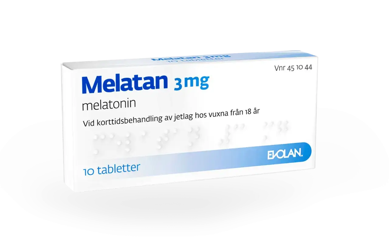 Melatan 3mg melatonin, 10 tabletter. Ett receptfritt hjälpmedel mot jetlag för vuxna.