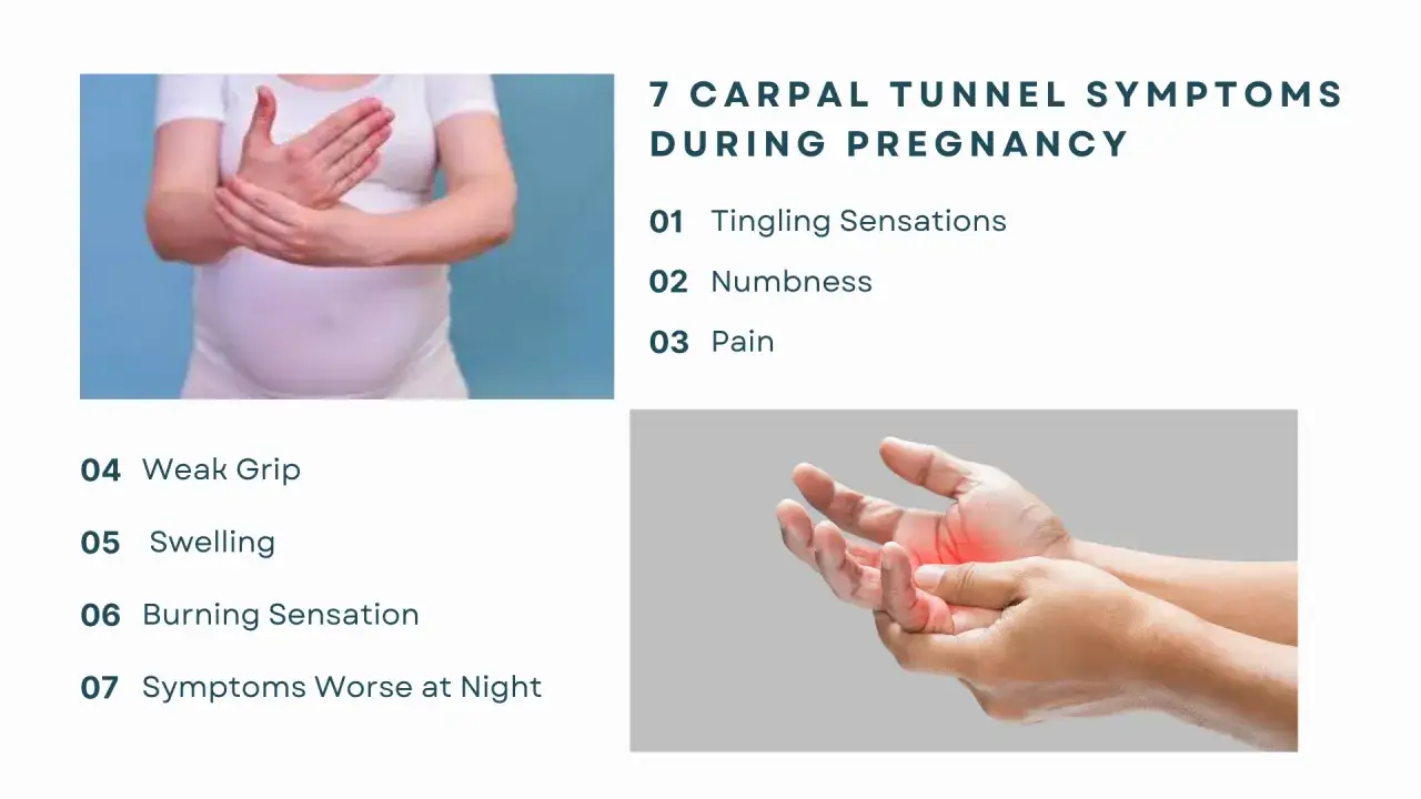 Gravid med karpaltunnelsyndrom upplever domningar och smärta i händerna.