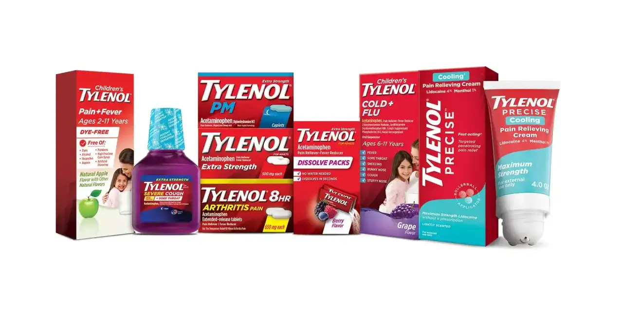 H&auml;r finns Tylenolprodukter som lindrar sm&auml;rta och feber, inklusive barnprodukter och en sm&auml;rtlindrande kr&auml;m. Vissa inneh&aring;ller aspirin alvedon.