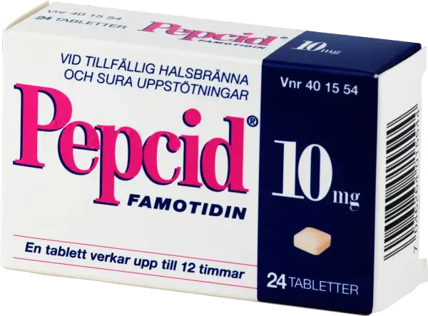 Pepcid 10mg magsyra tabletter för halsbränna och sura uppstötningar. 24 tabletter.