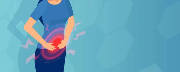 Illustration av en person med magsmärtor, som symboliserar behovet av ibs behandling.